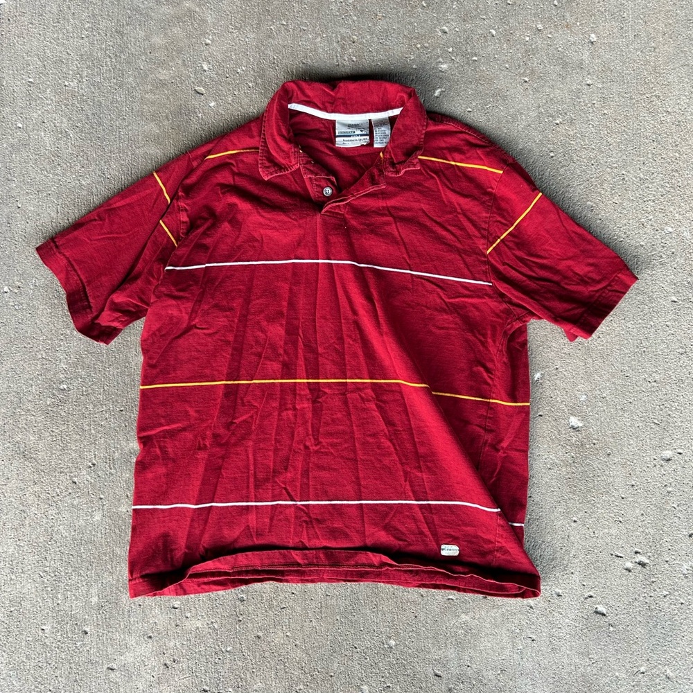 Quiksilver Red Polo with White and Yellow Stripes
